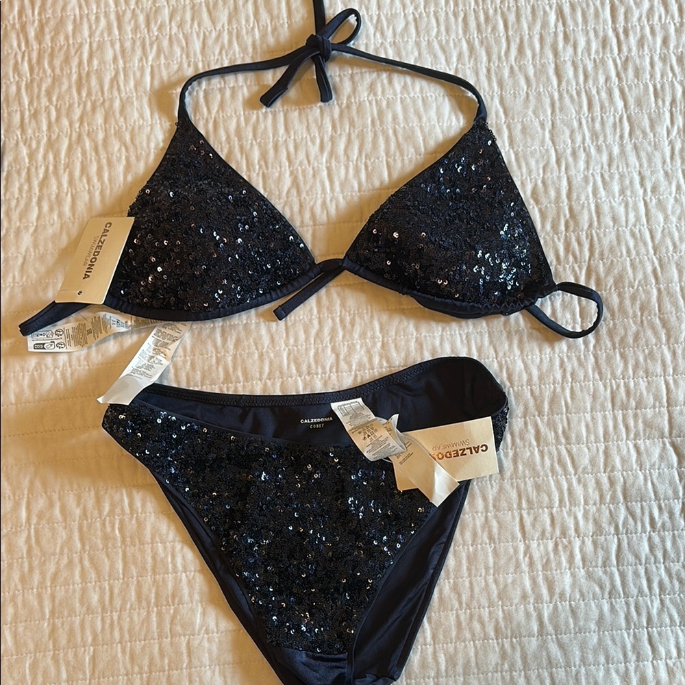 Shimmering Black Bikini with Sparkle Halter Top